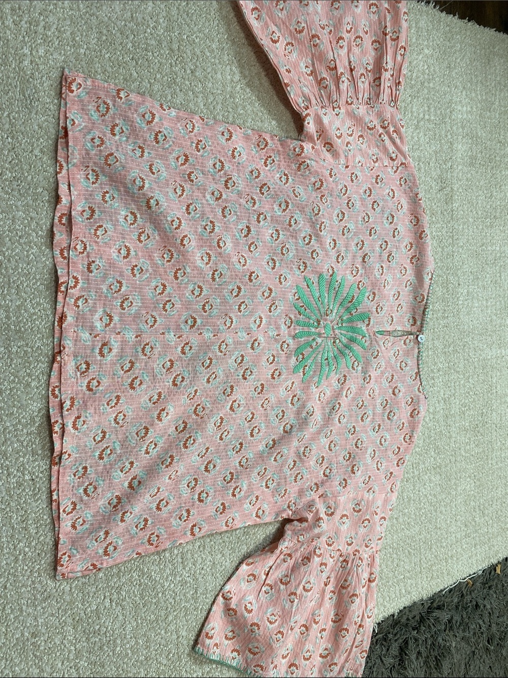 Sister Mary Elena Pink Green Embroidered Cotton Blouse Top Boho XS - Picture 16 of 16